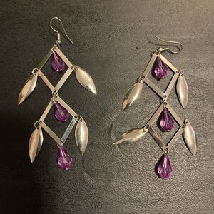Source Unknown Silver and Purple Geometric Earrings